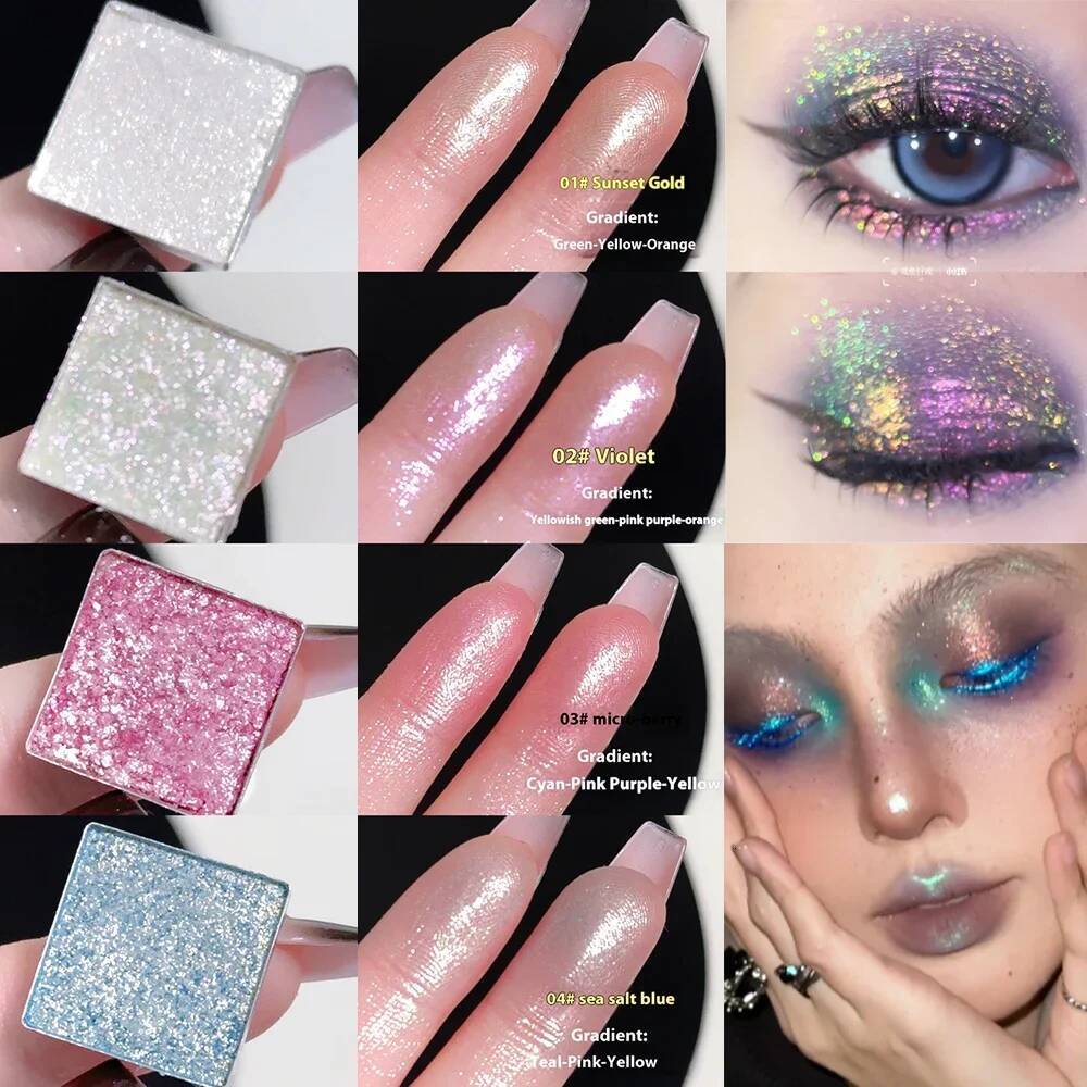 Monochrome Waterproof Discoloration Eyeshadow Palette Highlighter Powder Makeup Lasting Bright Shiny Chameleon Eye Illuminator