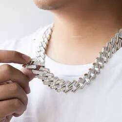 KIBO Hip Hop Jewelry 18MM Sier VVS Baguette Moissanite Dia Cuban Link Chain