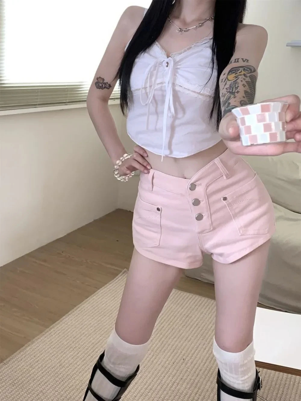 High Waist Button Short Jean Pants Woman Casual Normal Harajuku Fashion Streetwear Flowy Youthful Y2k Denim Shorts for Women 250613