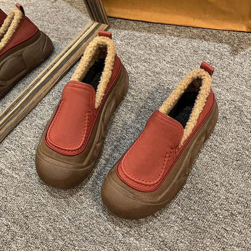 Ddmysports Fleece Lined Warm Thick Soled Furry For Women Autumn Winter New Outdoor Cotton Shoes Slip On Casual Loafers Outdoor Shoes