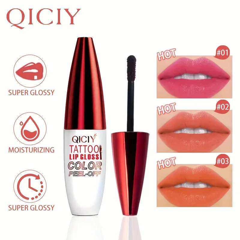 QICY Tattoo Lip Gloss Peel-Off Long-Lasting Liquid Lipstick with Waterproof Non-stick Cup Glossy Finish Nourishing 250614