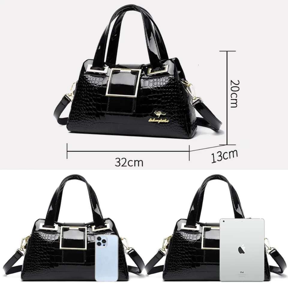 Fashion Elegant Madam Handbag Crocodile Pattern with Lattice Women Shoulder Tote Two Layers Ladies Bag Big Belt Sac