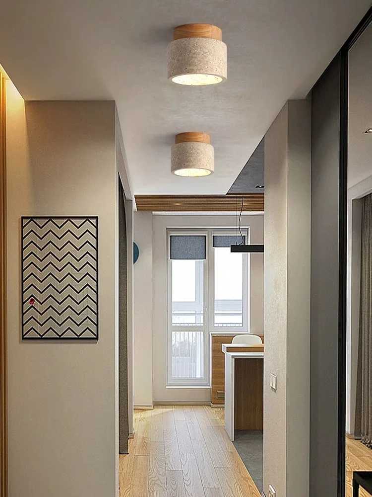 Wabi Sabi Yellow Marble Ceiling Light Lobby Entrance Corridor Balcony Restaurant Hotel Aisle Travertine Decorative Lamp XJ2500613