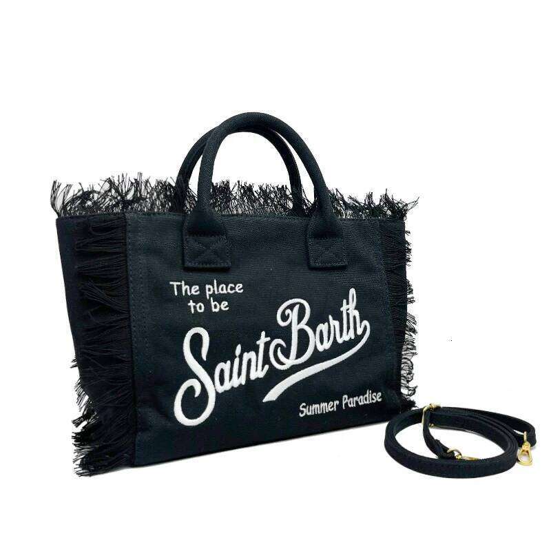 Black Clutch Tassel Solid Color With Letters Tote Bag Large Capacity Beach Travel Lightweight Handbag