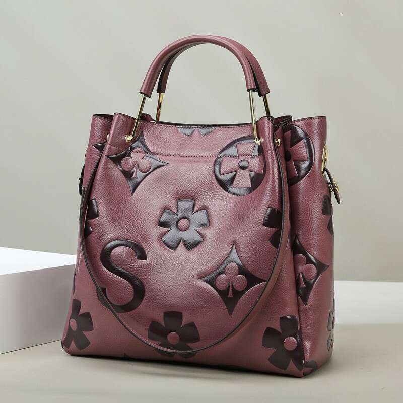 Handbag New Fashion Texture Women's Embossed Shoulder Large Capacity High-End Bucket Bag For Women