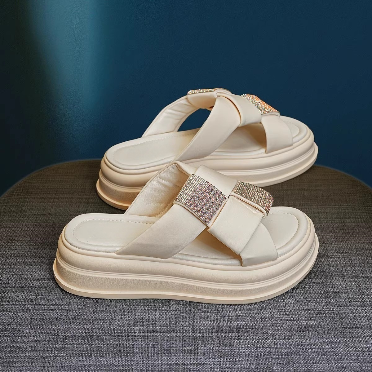 Ddmysports Casual Thick Soled Sandals For Women New Summer High End Roman Rhinestone One Strap Slippers Elegant Fairy Style Outdoor Shoes