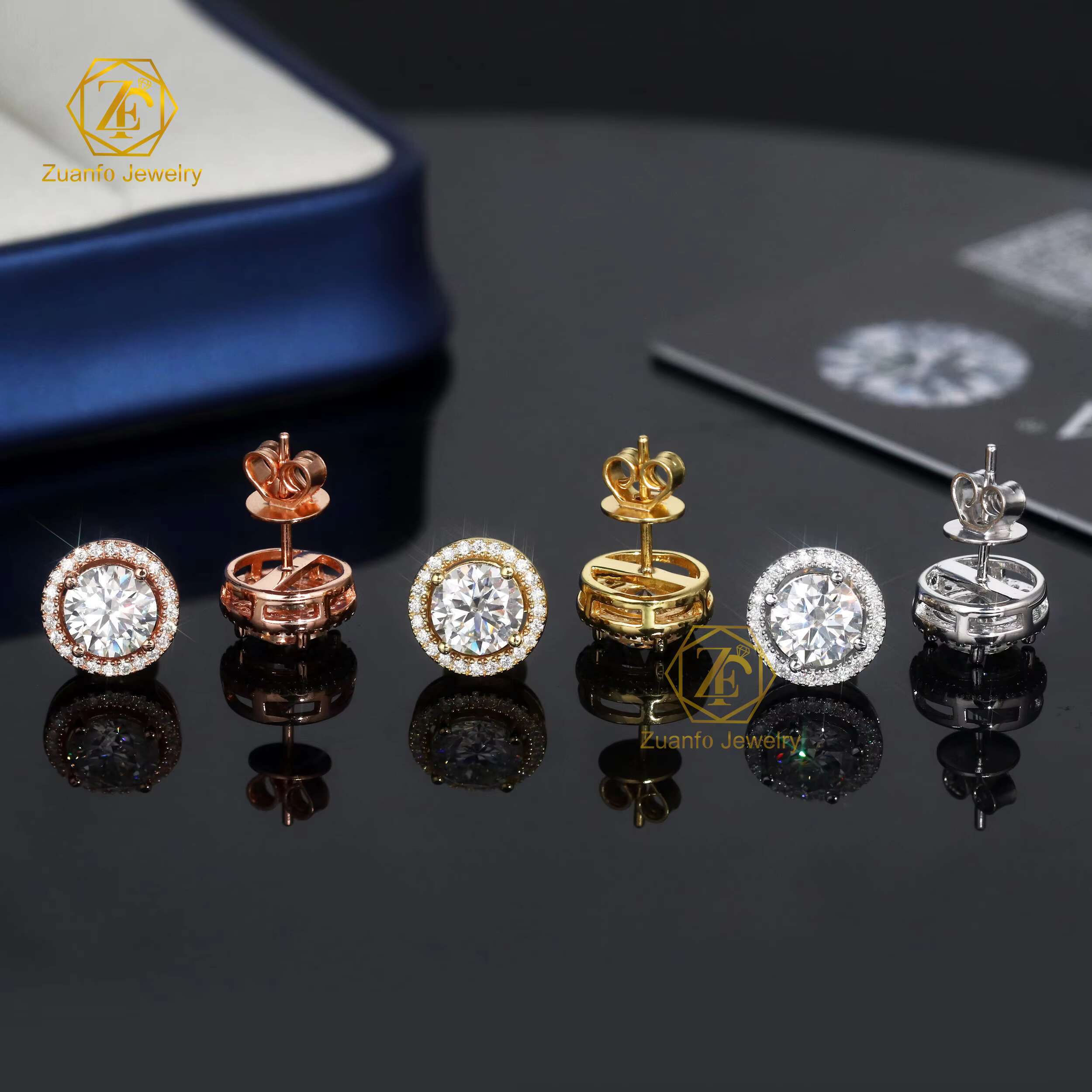 Wholesale RTS 925 Sterling Silver 6.5mm 1CT Moissanite Gold Plated Fine Stud Earrings for Men and Women Great Gift Idea