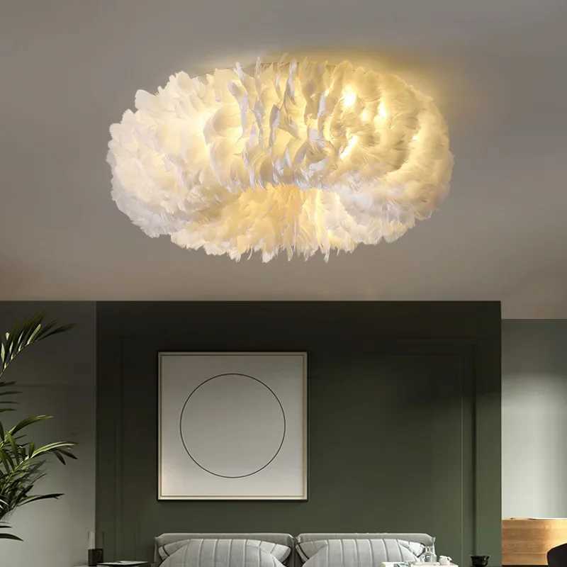 Nordic LED Ceiling Light Feather Light Decoration Bedroom Simple Warm and Romantic Childrens Living Room Lighting Ceiling Light XJ2500613
