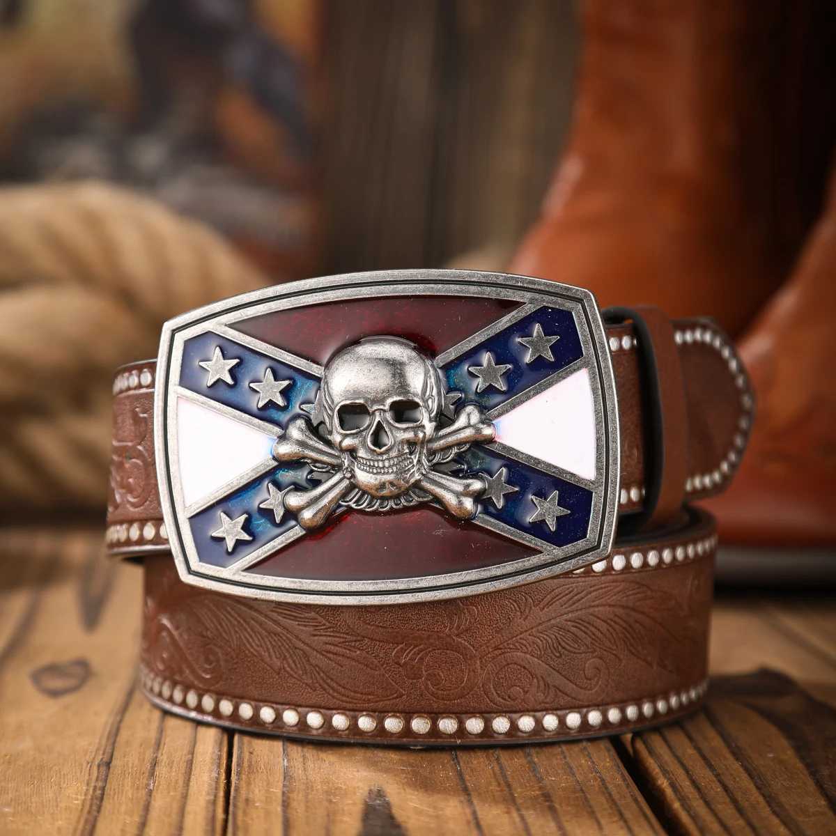 A classic retro PU material embossed belt metal plate buckle men and wen the same daily casual delivery punch nails X2506141