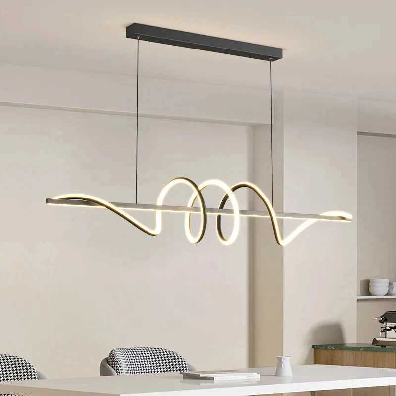 Minimalist Modern Dining Table LED Pendant Lights Linear Wavy Chandelier for Dining Room Living Room Bar Home Decor Hanging Lamp XJ2500613