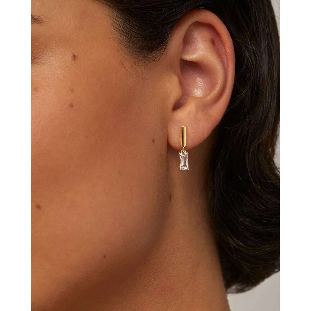 14K Gold Plated Sterling Sier Posts Mini Bar Drop Dangle Flatback for Women Dainty Helix Cartilage Piercing Jewelry | Baguette Bezel Marquise Pearl Cu