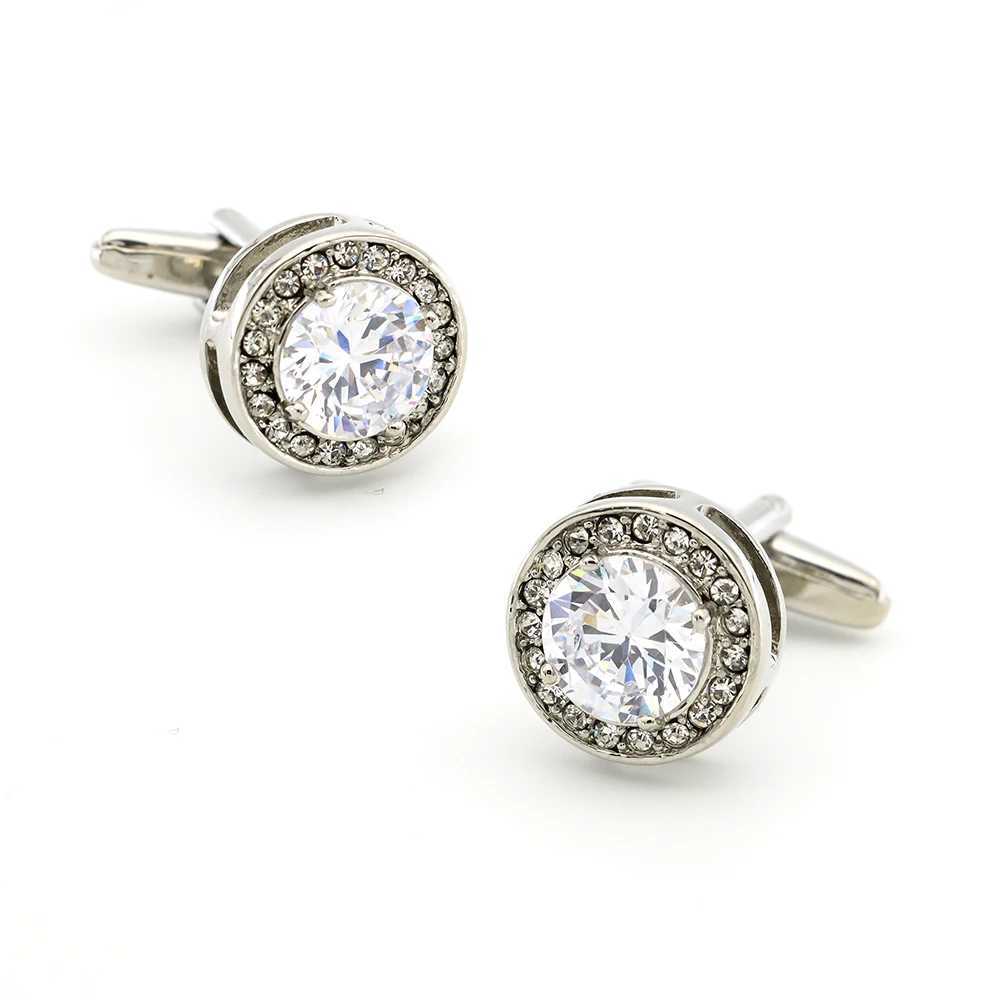 Mens Luxurious Cufflinks Pink Color Quality Brass Material Round Crystal Design Cufflinks Wholesale Retail XJ250614