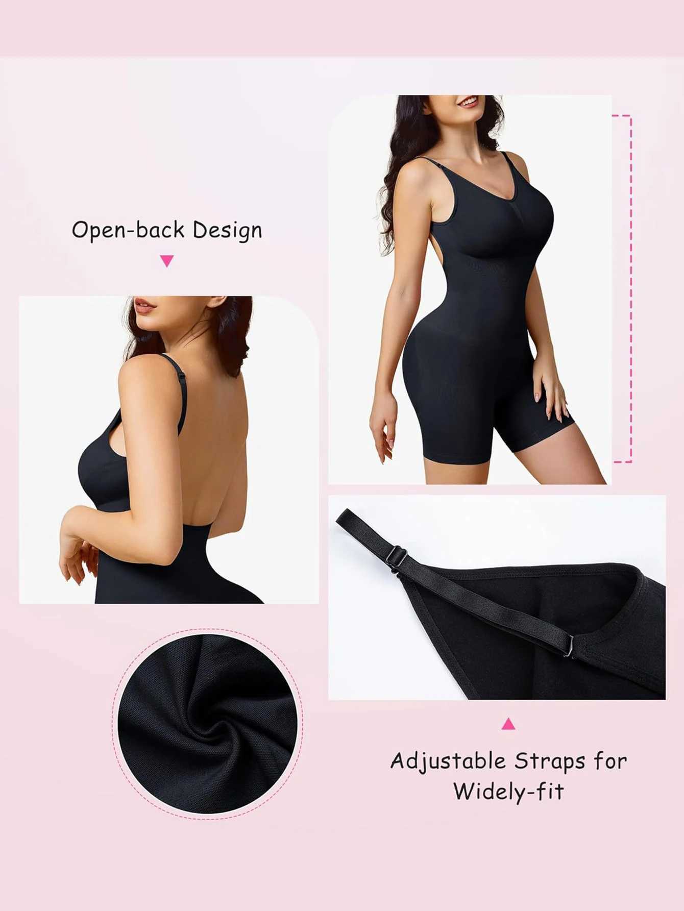 Body Shaper Women Tummy Control Shapewear Bodysuits Mid Thigh Seamless Leotard Body Shaping Waist Backless Full Body Black XJ250614