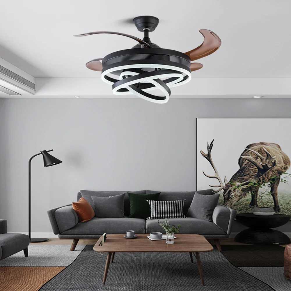 Ceiling Fans Modern Intelligent LED Ceiling Fans with 4 Retractable Blades LED Light With Remote Control Dimmable for Bedroom W250613