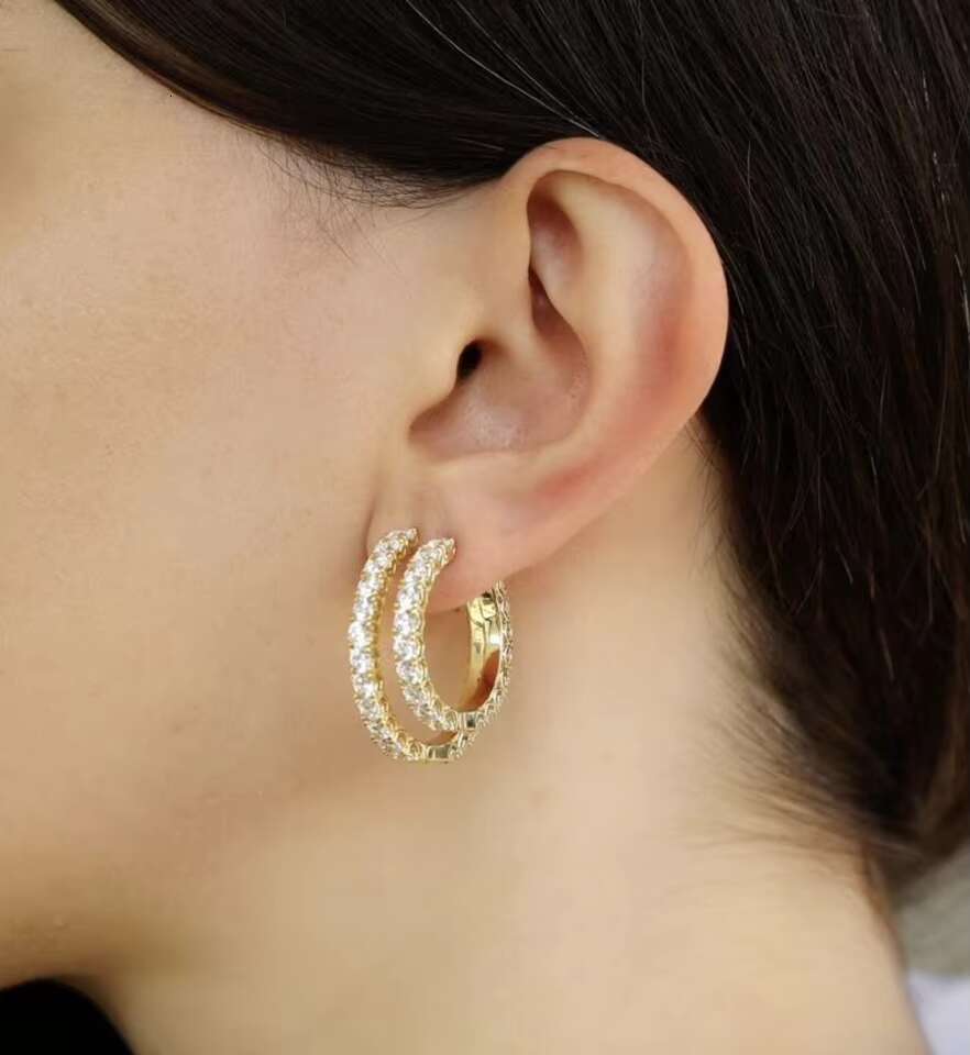 Chic Designer Jewelry: Premium Moissanite Hoop Earrings Rhodium-Coated Sterling Silver