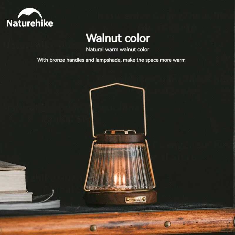 Naturehike Walnut Candle Lamp Outdoor Camping Garden Retro Hanging Lighting Atmosphere Holder Lantern Windproof Home Dinner Lamp W250613