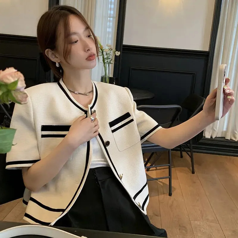 Spring Summer O Neck Short Sleeve Jackets Women Loose Casual Vintage All Match Coat Korean Style Chic Outerwear Tops 250611