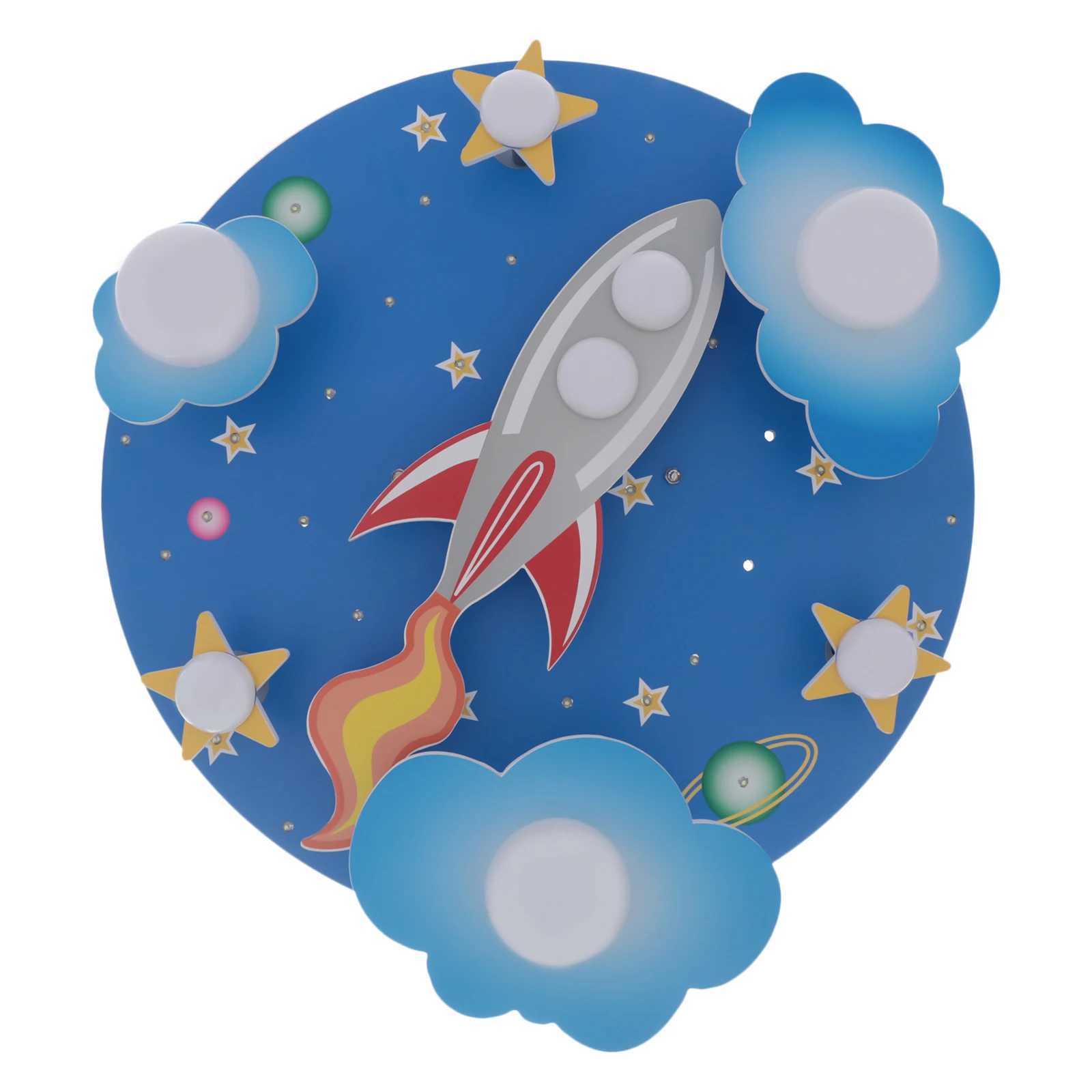 23.62 Modern Cartoon LED Ceiling Light Dimmable Blue Wood Cosmic Stars Flush Mount Chandelier Childrens Room Lighting Fixture XJ2500613