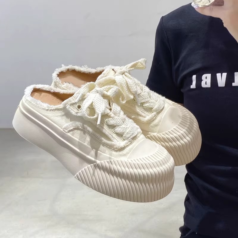 Ddmysports Black Thick Soled Canvas Women Spring And Summer Versatile White Sneakers New Style Large Head Casual Sports Shoes For Outdoor Shoes