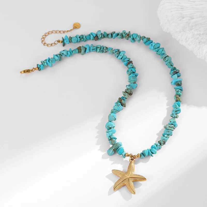 PRISCA. | Colored Stone Shell Necklace Stainless Steel Women Charm Beach Jewelry 18k Gold PVD Fashion 2025 Z250614