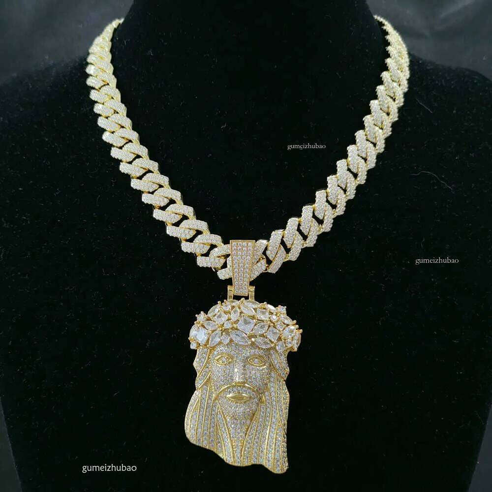 necklace moissanite chain Jesus Pendant with Moissanite Cuban Chain Necklace Hip Hop Jewelry for Men Gift