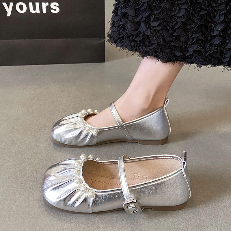 Ddmyoutdoor French Style Mary Jane For Women Autumn New Pearl Fairy Evening Wind Large Size Soft Sole Ballet Grandma Shoes Outdoor Shoes