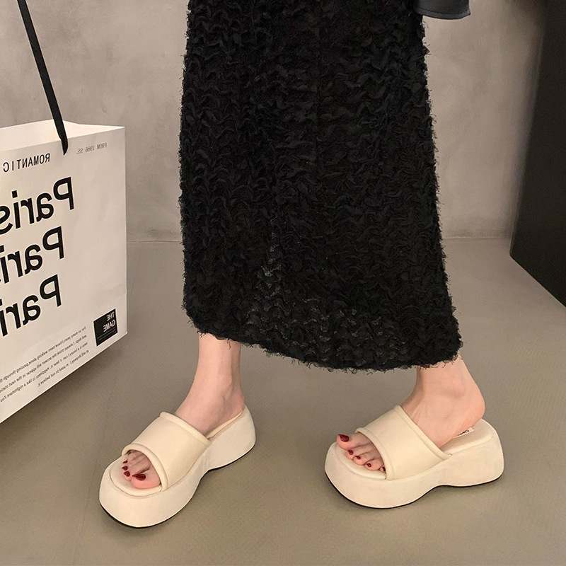 Ddmyoutdoor Thick Soled Slippers For Women Summer Outdoor Wear S Shoes New Style Platform Lazy Slip On One Word Sandals Outdoor Shoes