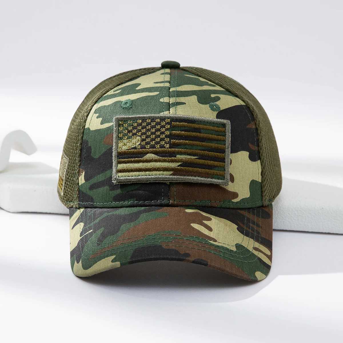 Cross-border fashion patch American flag camouflage mesh baseball cap outdoor versatile sunshade baseball cap W250614