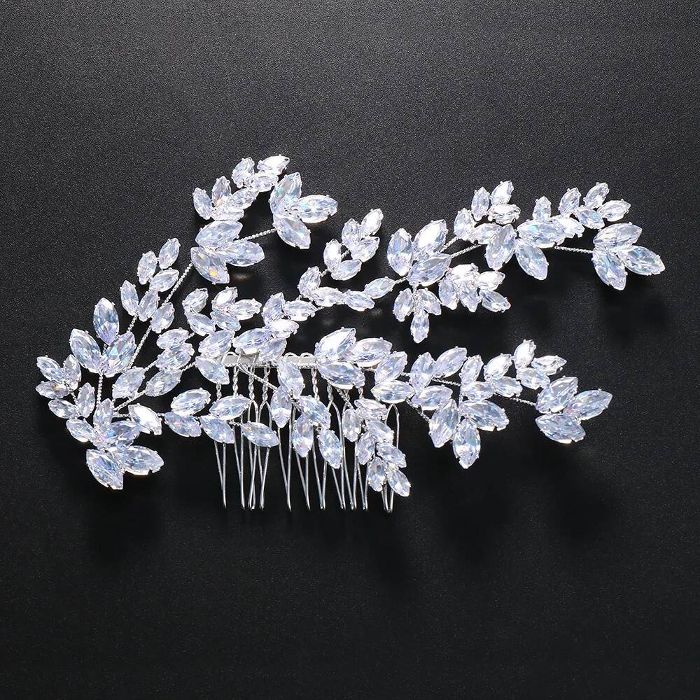 Fashion Leaves Zircon Bridal Comb Birthday Hair Accessories Jewelry Baroque Crystal Wedding Headband for Women