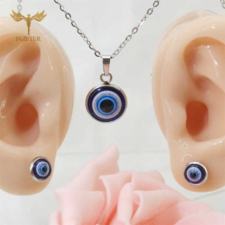 Turkey Evil Eye Jewelry Set Blue Resin Eye Pendant Necklace Stud Earrings for Women Girls Accessories Lucky Amulet Small Gifts Z250614