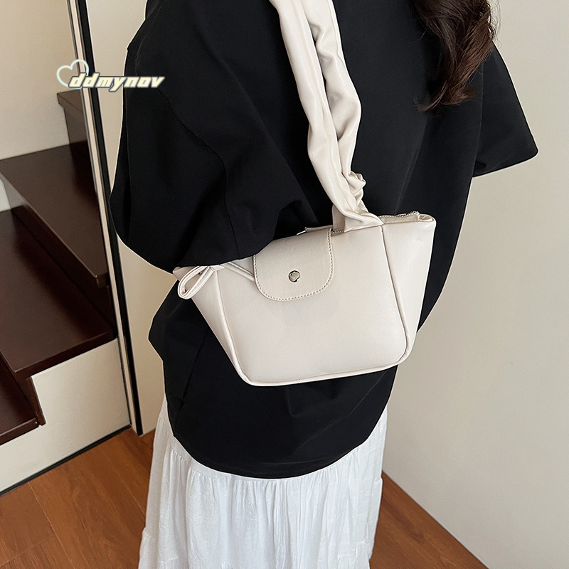 Korean Style Niche Pleated Handbag with Bowknot Bucket for Women 2025 Summer New Single Shoulder Underarm Tote Bag ddmynov