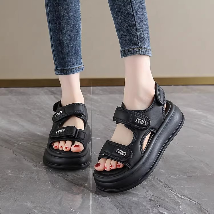 Ddmysports New Summer Internet Celebrity Magic Tape Platform Thick Sole Height Increasing Cushion Beach Shoes Sports Casual Sandals Outdoor Shoes