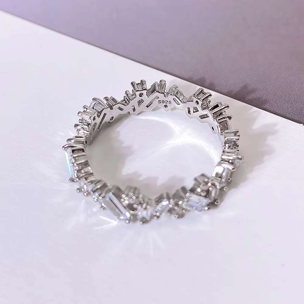 FOXI Solid Sterling Silver 925 Baguette Cut VVS D Color Moissanite Diamond Past Tester Wedding Band Engagement Rings Jewelry