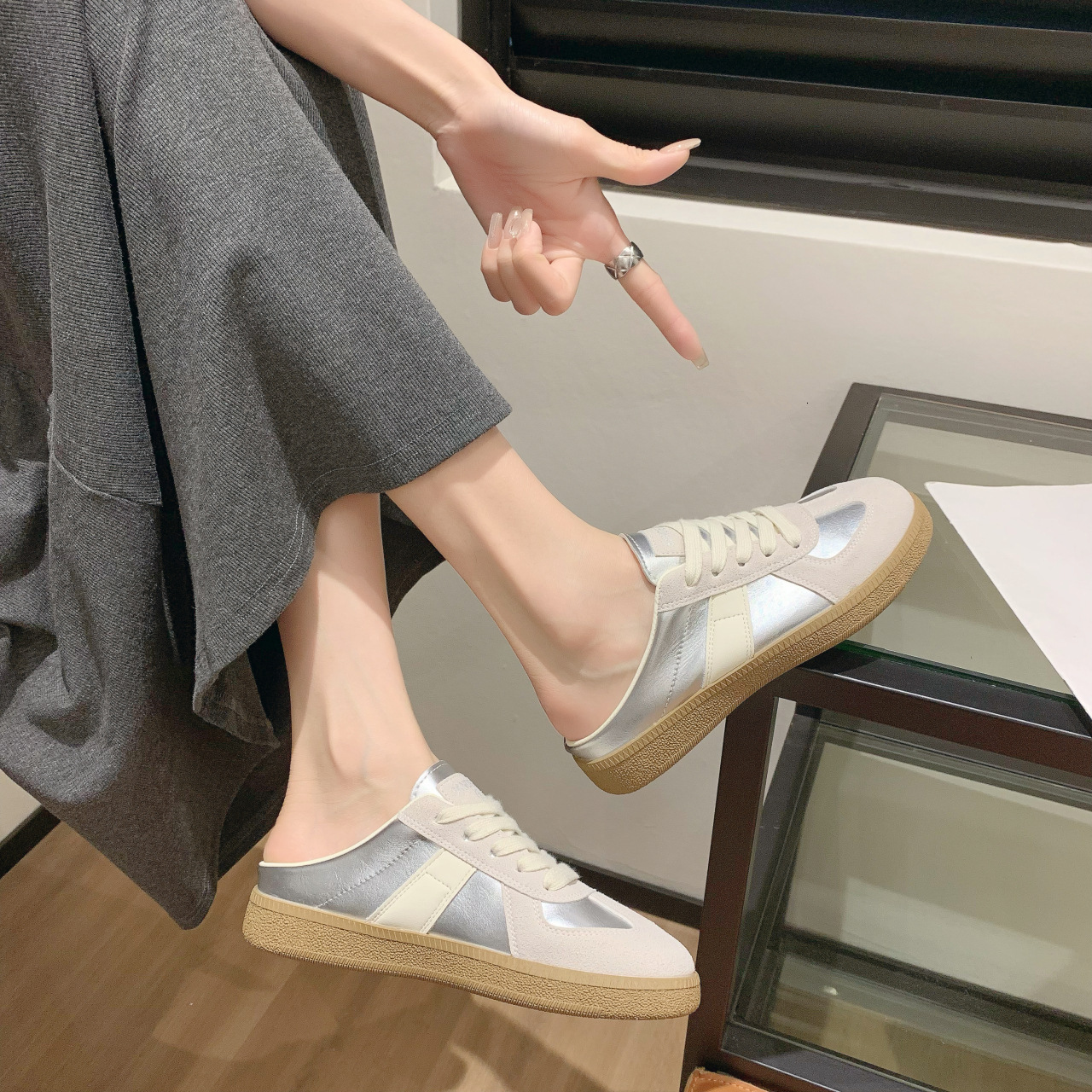 Ddmysports Summer German Training For Women Half Slippers New Versatile Breathable Lightweight Soft Sole Sneakers Slimming White Shoes Outdoor Shoes