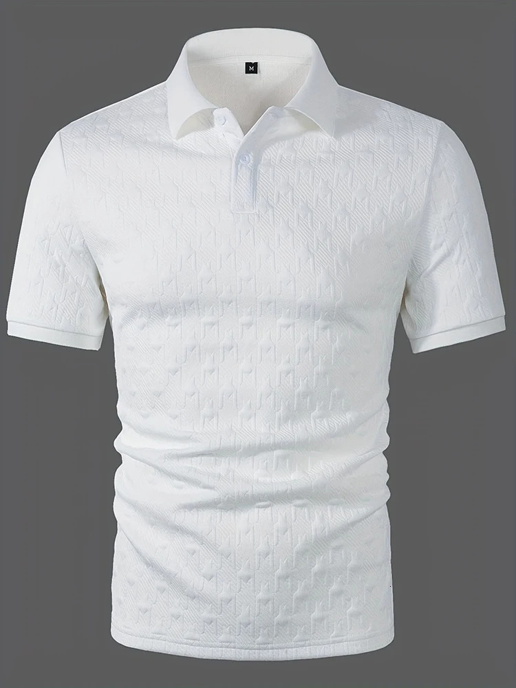 Fashion Mens Polo Shirts 2025 Spring Summer Daily Casual Textured Solid Color Polo Shirt For Men Vintage Short Sleeve Pullovers 250529