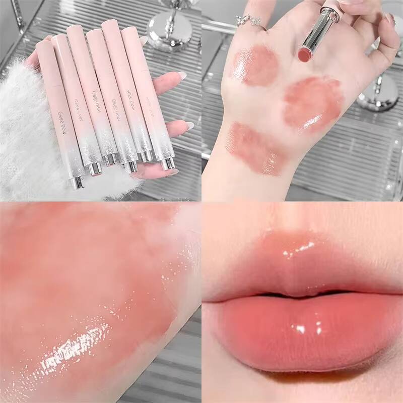6 Colors Jelly Lipstick Moisturizing Mirror Water Light Solid Gloss Glass Tea Red Orange Lip Glaze Tint Makeup Cosmetics New happy