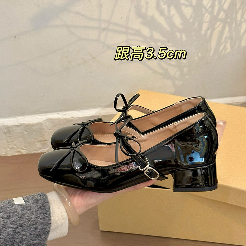 Ddmyoutdoor Mary Jane Evening Dress Shoes For Women With Bowknot New Style Chunky Heel Red High End Square Toe French Outdoor Shoes