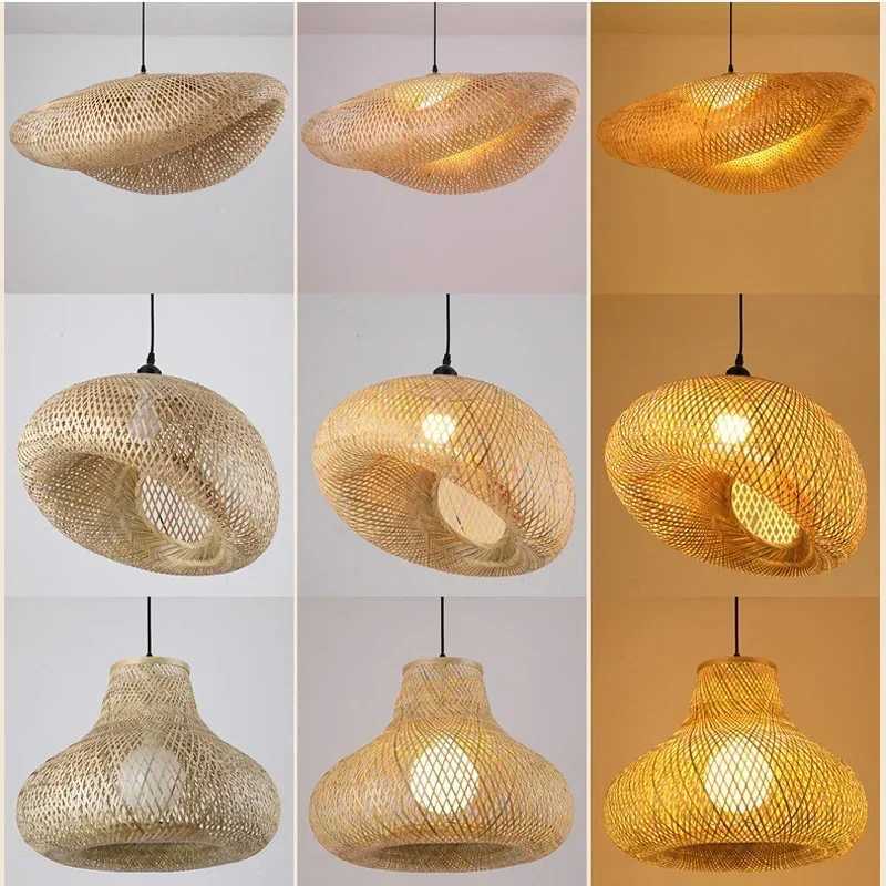 Bamboo Hanging Lamp Pendant Ceiling Light Rattan Wicker Lustre Hand Knit Braiding Suspended Home Dining ceiling chandelierXJ2500613