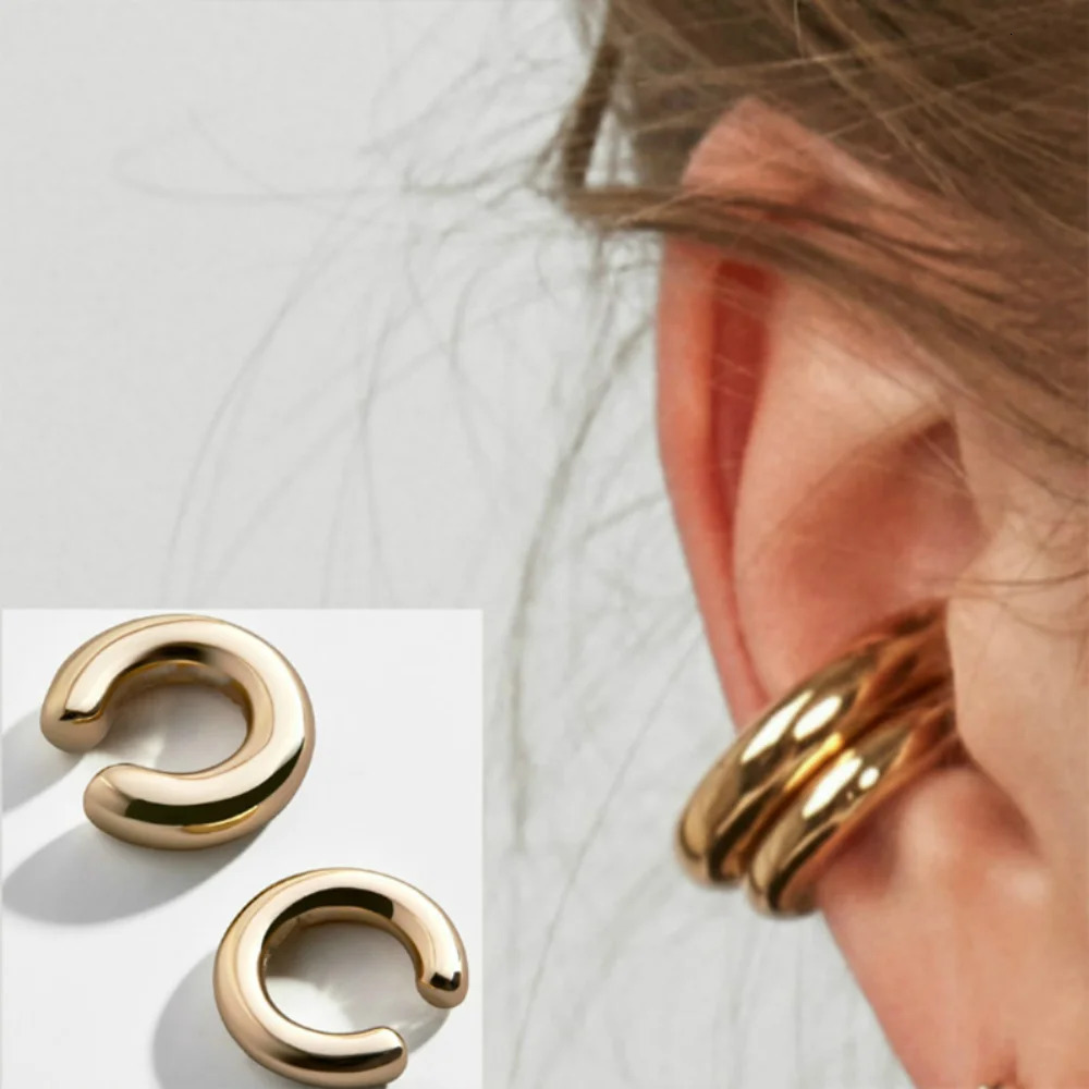 Minimalist Gold Color Round Earrings for Women Earcuff Women No Pierced C Shape Geometric Earclip Ear Bone Clip Punk Jewelry 250610