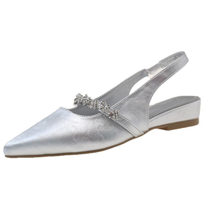 Ddmyoutdoor One Strap Rhinestone Sandals Summer New Fairy Style Closed Toe Half Mules Flat Pointed Single Shoes For Women Outdoor Wear Outdoor Shoes