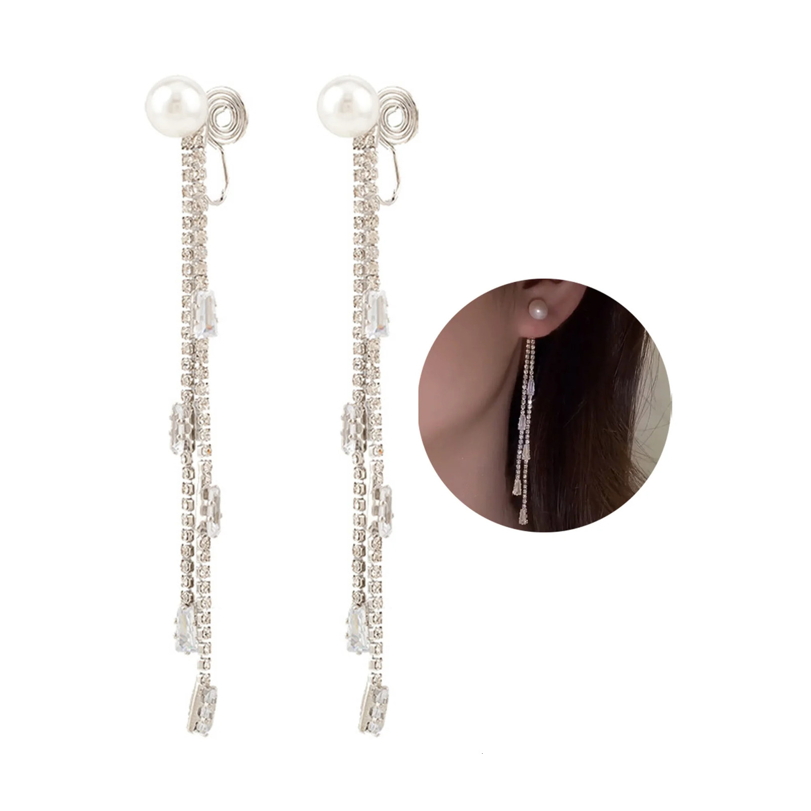 Pearl Tassel Earrings for Women with Shiny Rhinestone Pearl Drop Earrings Holiday Gifts for Girlfriend Sister 250610