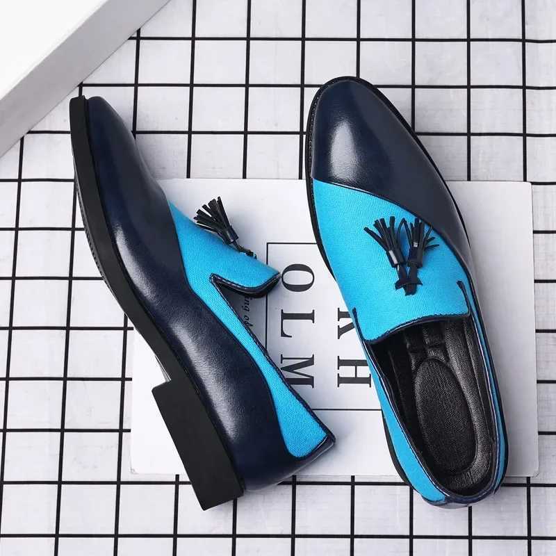 Mens Dress Shoes 2025 New Casual Leather Shoes Men Business Dress Leather Shoes Trend Versatile Loafers Pointed Toe Slip- XJ250614