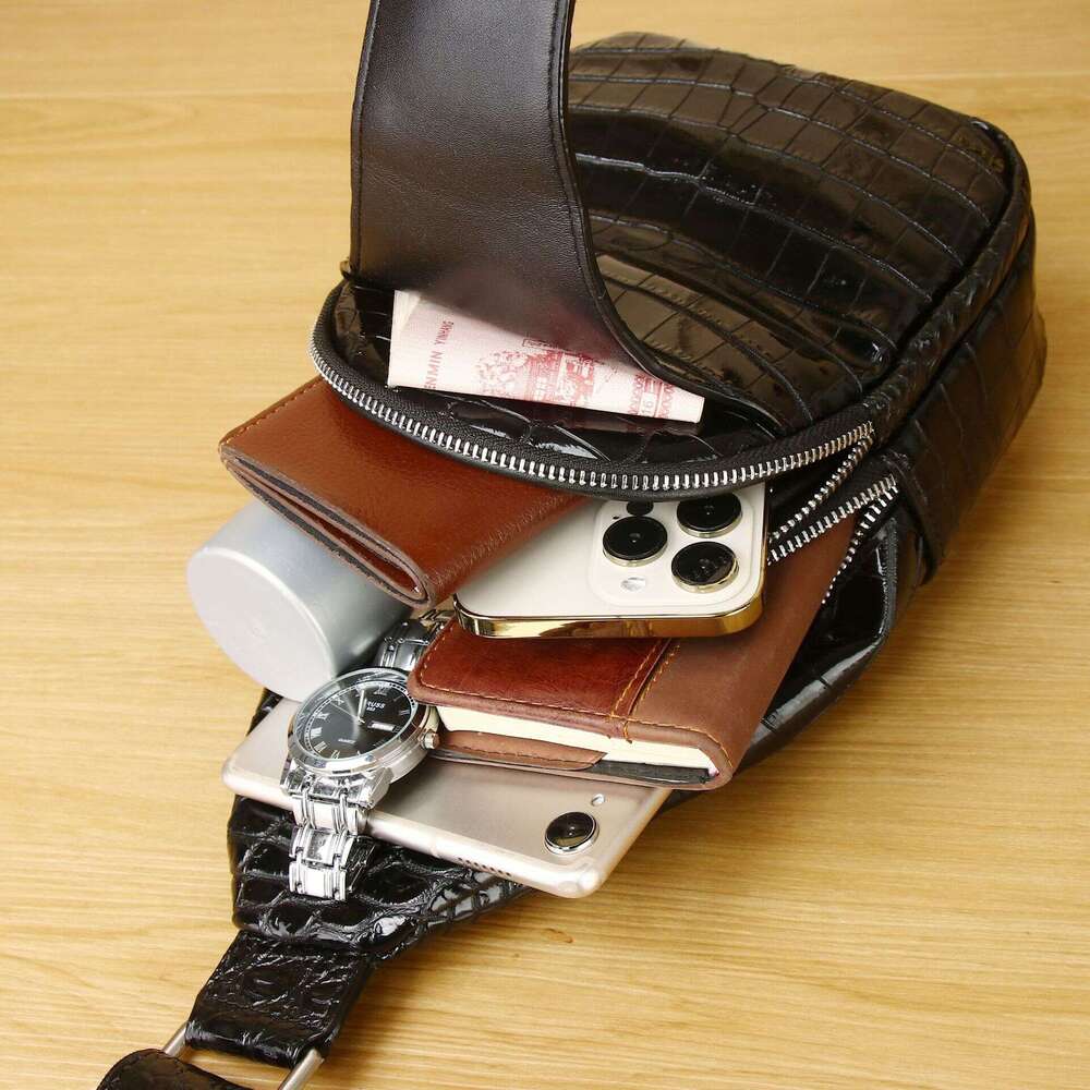 Crocodile Leather New Genuine Pattern Fashion High-end Front Chest Trendy Crossbody Men's Bag Store