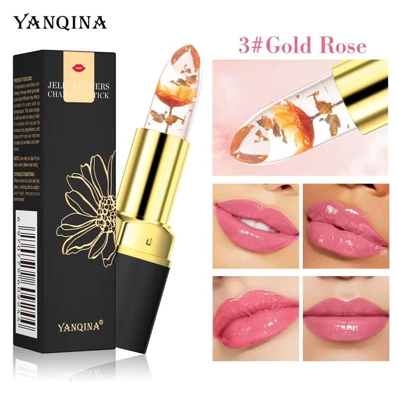 3 Colors Flower Transparent Lipstick Lasting Moisturizer Crystal Jelly Lipsticks Temperature Color Changing Lip Balm Lips Care happy