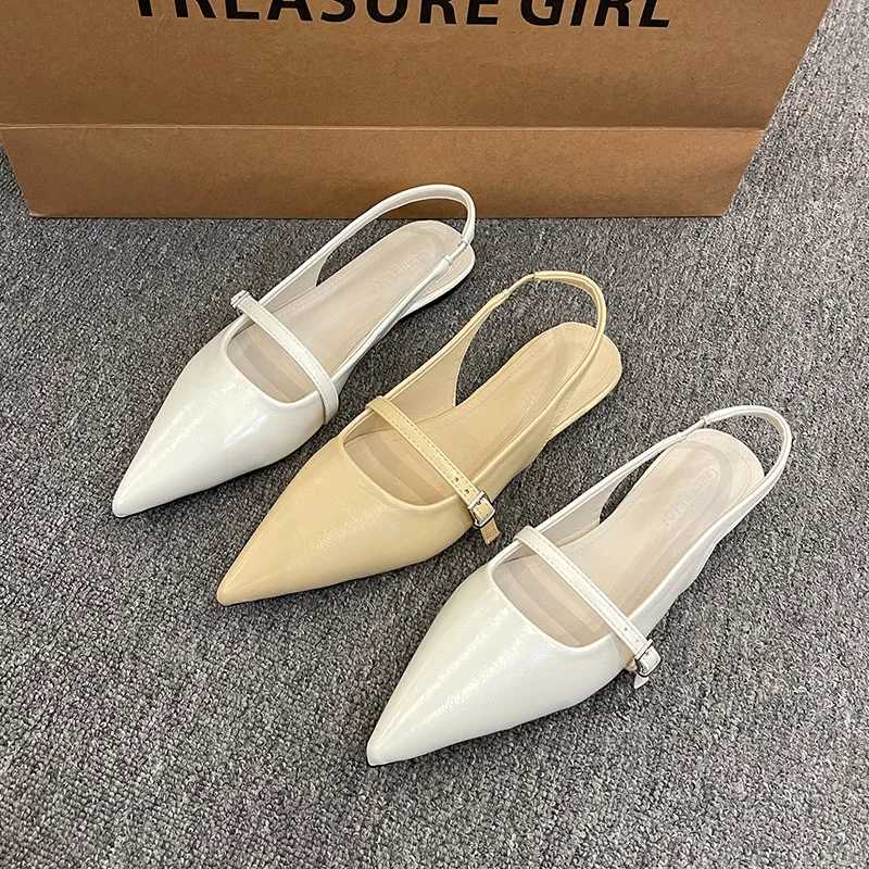 Womens Luxury Leather Fi Pointed Toe Loafers Women 2025 Summer Black Ballet Flats Womens Sandals Sandalias Mujer XJ250614