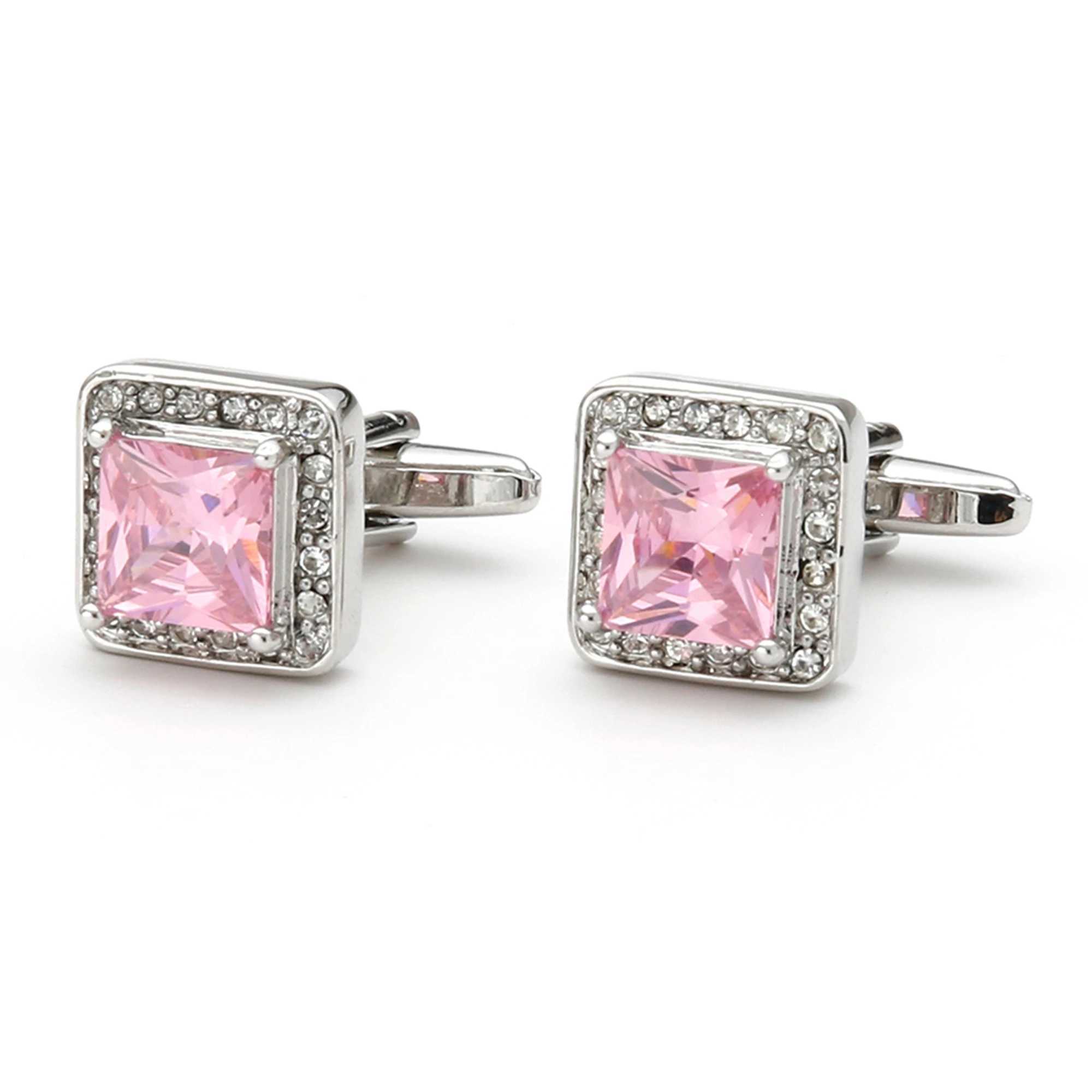 Cufflinks for Men XK21020 Luxury Pink Zircon Rhinestones Square Copper Silver Color Dress Shirt Cuff Links Jewelry XJ250614