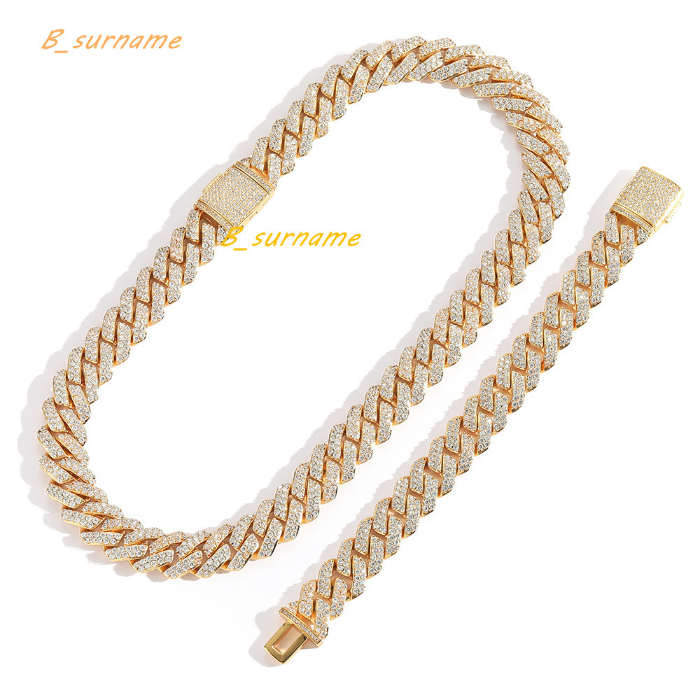 Factory Various Styles Diamond Moissanite Crystal Zirconia Cuban Link Chain Necklace Bracelet Hip Hop Jewelry