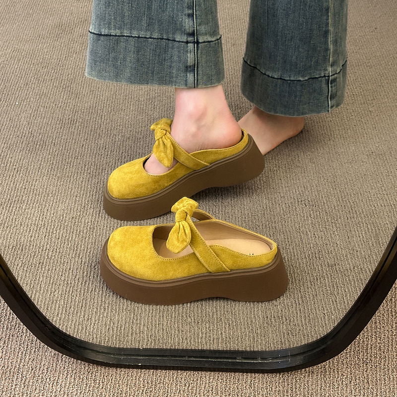 Ddmyoutdoor Women S Slip On Mules For Outdoor Wear Lazy Shoes Summer New French Style Gentle Bowknot Half Single Outdoor Shoes