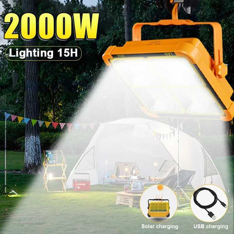 New Rechargeable Solar Camping Light Outdoor Portable LED Lamp With Hook Floodlight Solar Powered Super Bright Lantern Emergency W250613