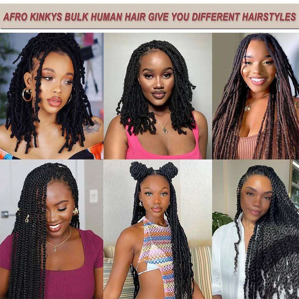 Kinkys Bulk Dreadlocks Extensions Repair Twist Braiding Afro Kinky Human Hair for Locs 1 Pack 50 Gram